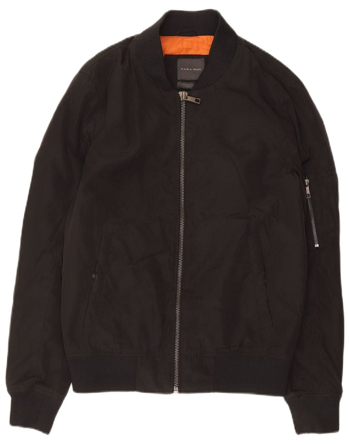 ZARA Mens Bomber Jacket UK 36 Small Black Polyester