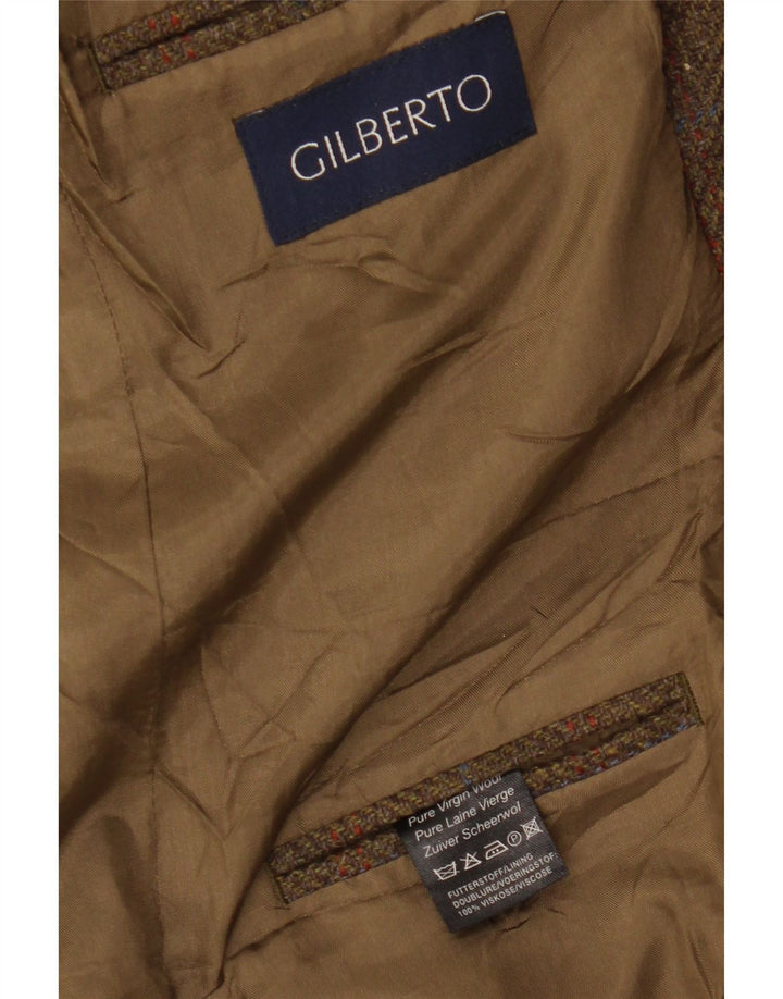 Giacca blazer da uomo a 3 bottoni Gilberto UK 40 grande lana vergine a quadri marroni