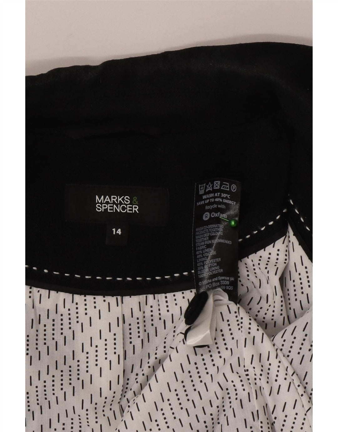 Giacca blazer a 3 bottoni Marks & Spencer da donna UK 14 lino medio nero