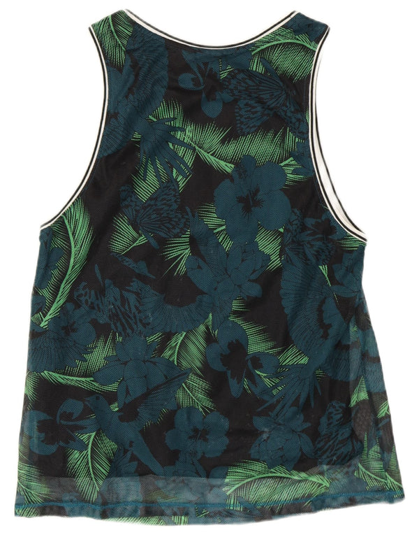 Adidas Womens Loose Fit Graphic Vest Top UK 10 Small Blue Floral Polyester
