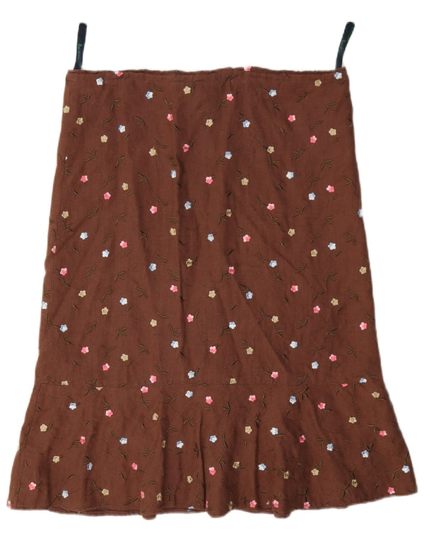Gonna a trapezio da donna Boden UK 10 piccola W34 lino maculato marrone