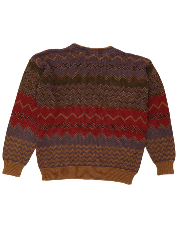 Maglione girocollo da uomo vintage con motivo geometrico multicolore medio