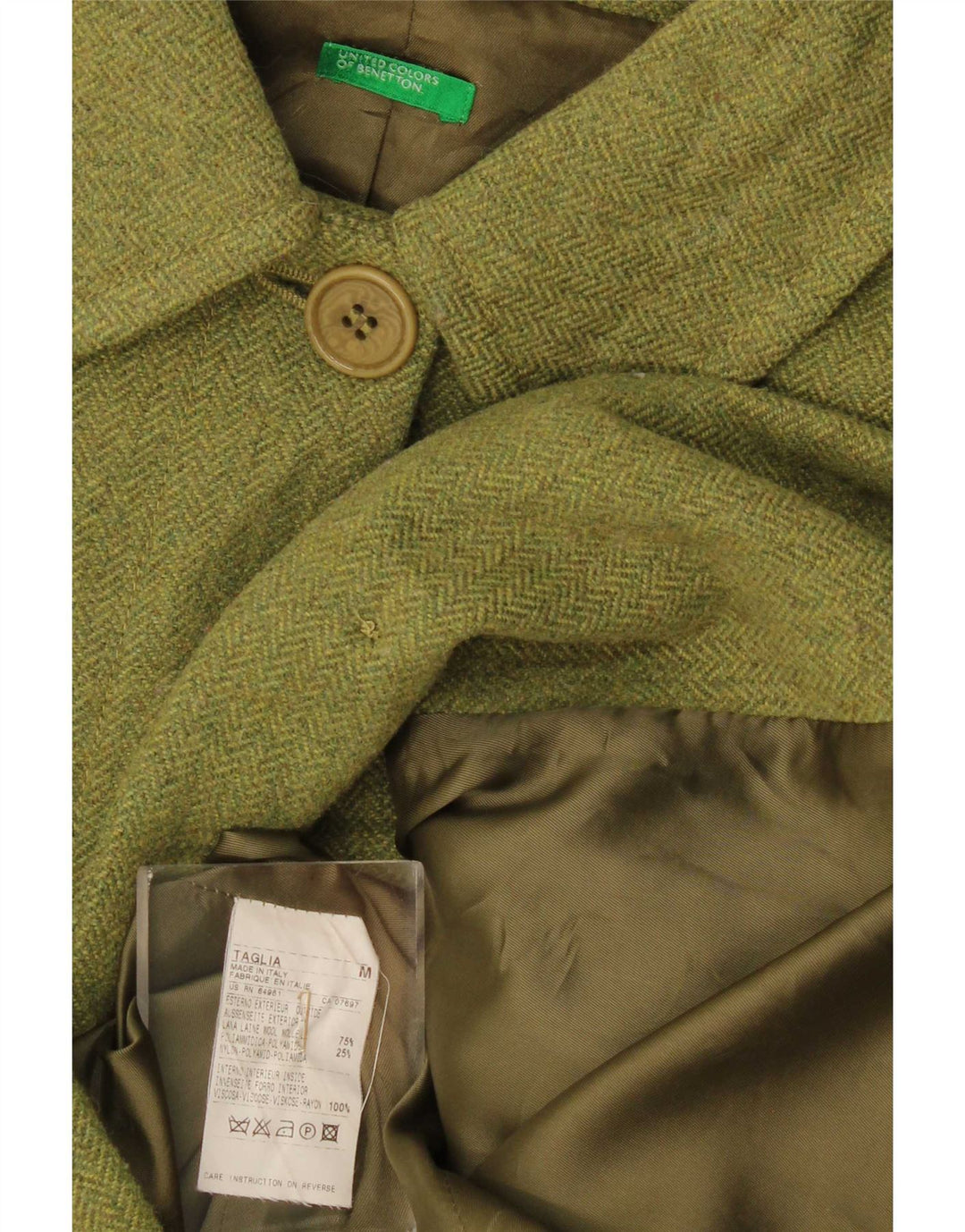 Cappotto da donna Benetton UK 14 Lana a spina di pesce verde medio