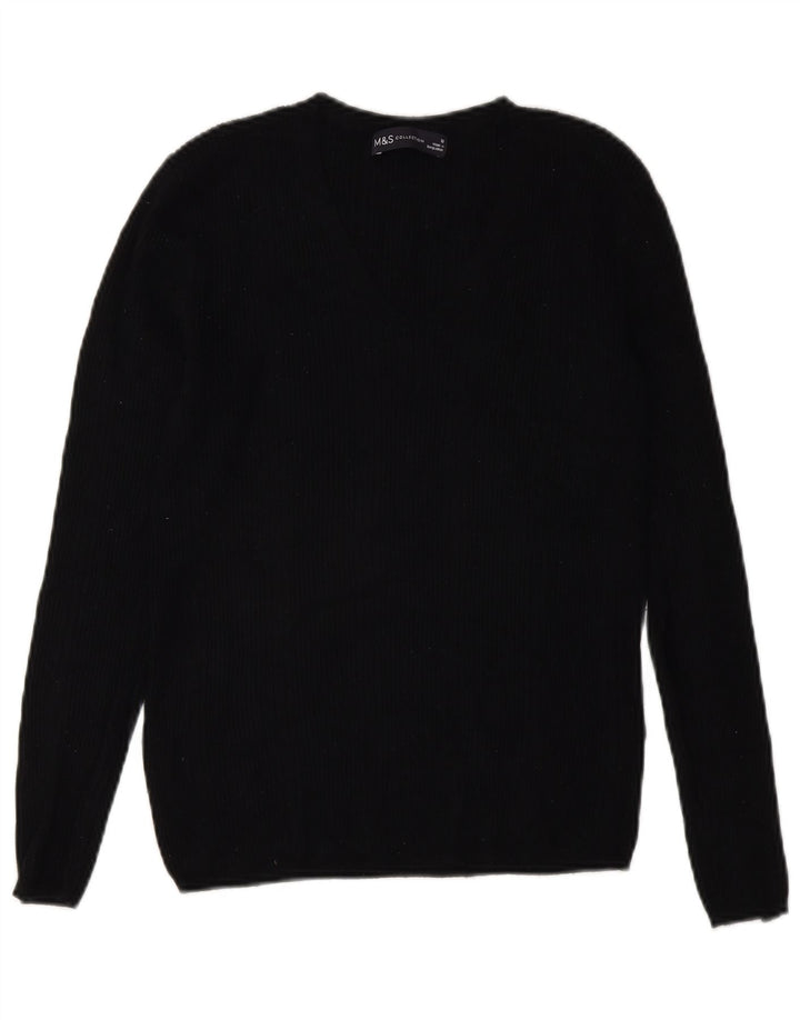 Maglione da donna con scollo a V Marks & Spencer UK 10 piccolo in viscosa nera