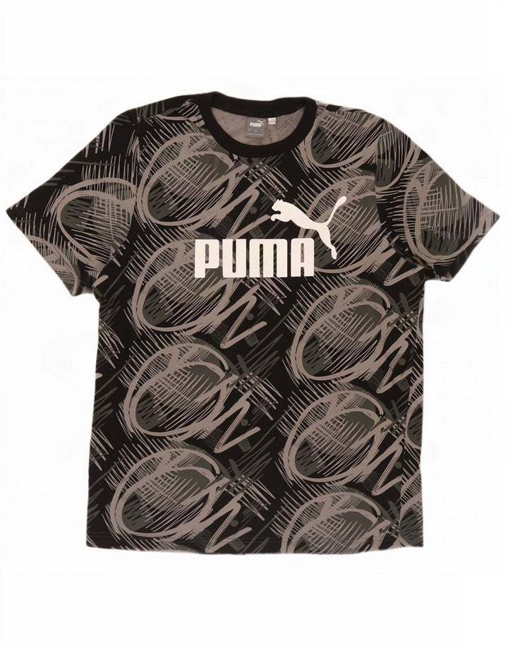 T-shirt grafica da uomo con motivo astratto Puma, taglia grande, in cotone nero