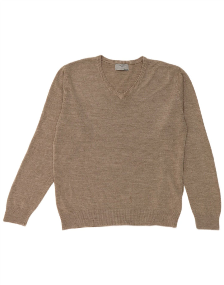 Maglione da uomo Marks & Spencer vestibilità regolare con scollo a V grande acrilico beige