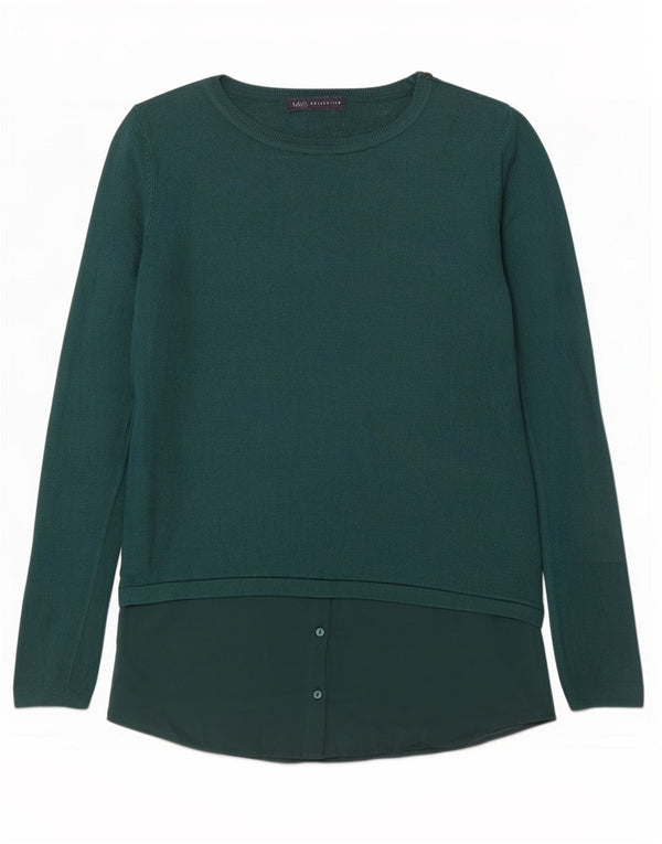 Marks & Spencer Top da donna a maniche lunghe UK 14 Large Verde Viscosa