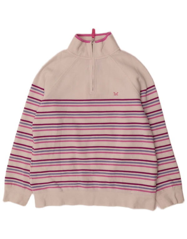 Crew Clothing Felpa da donna con collo con zip Maglione UK 12 Medium White Striped