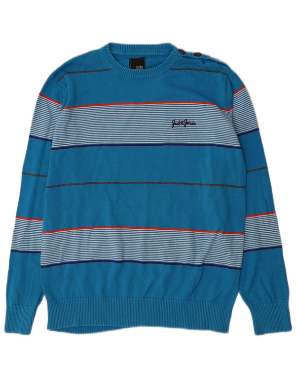 Jack & Jones Maglione girocollo da uomo in cotone a righe grandi blu