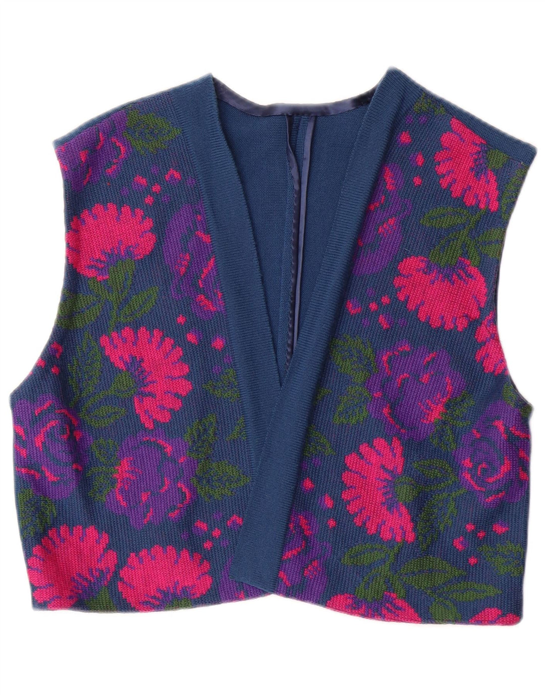 VINTAGE Set da donna 3 pezzi IT 46 Large W26 Lana vergine floreale blu navy