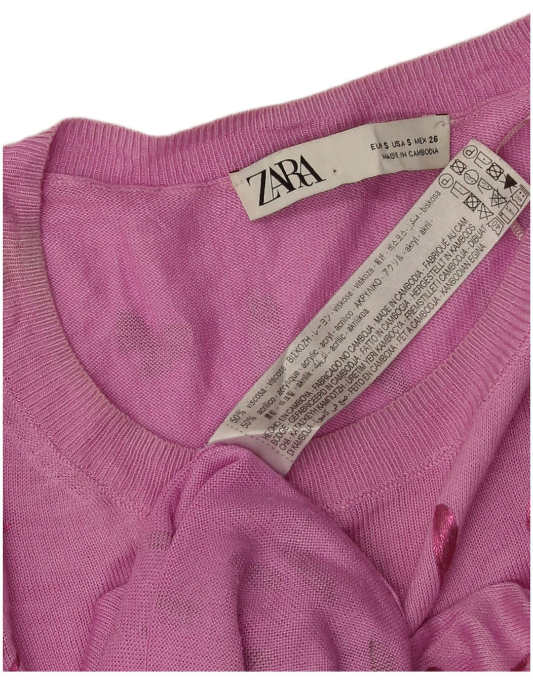 Maglione Zara da donna con scollo a barca e motivo astratto, taglia UK 10, piccolo rosa
