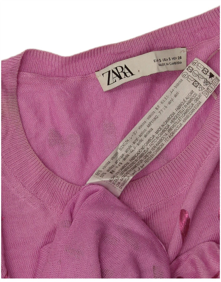Maglione Zara da donna con scollo a barca e motivo astratto, taglia UK 10, piccolo rosa