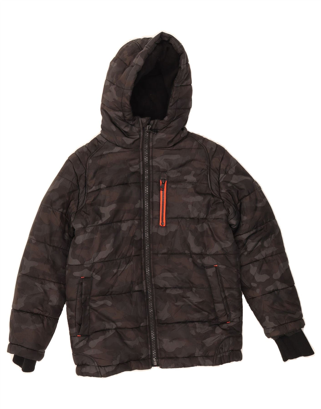 MICHAEL KORS Boys Hooded Padded Jacket 7-8 Years Grey Camouflage Polyester Vintage Michael Kors and Second-Hand Michael Kors from Messina Hembry 