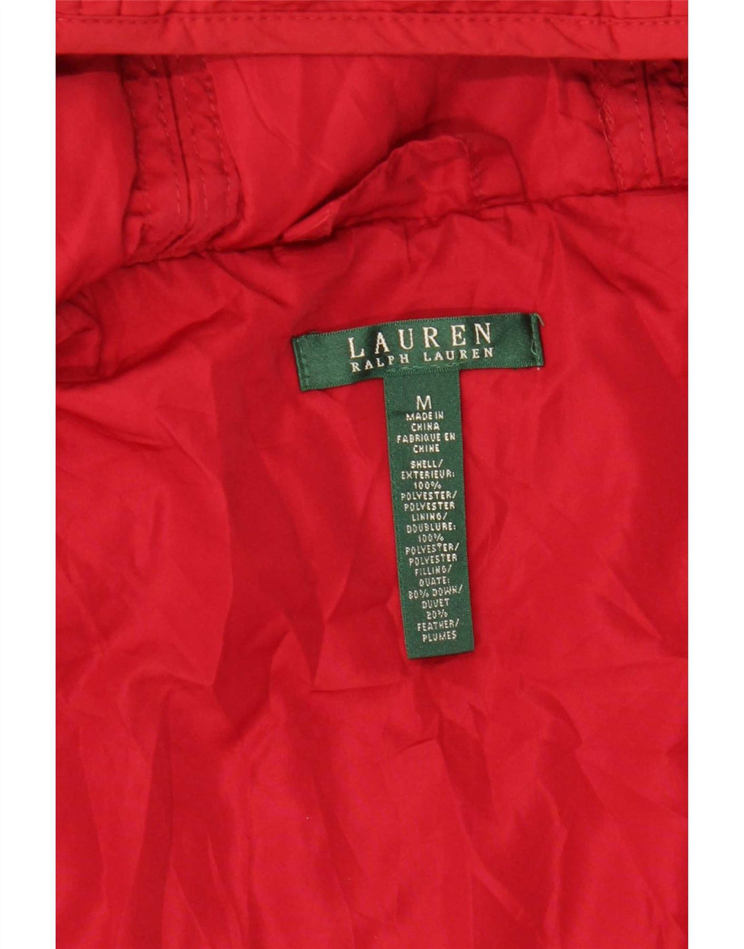 Giacca imbottita con cappuccio da donna Ralph Lauren UK 12 medio rosso poliestere