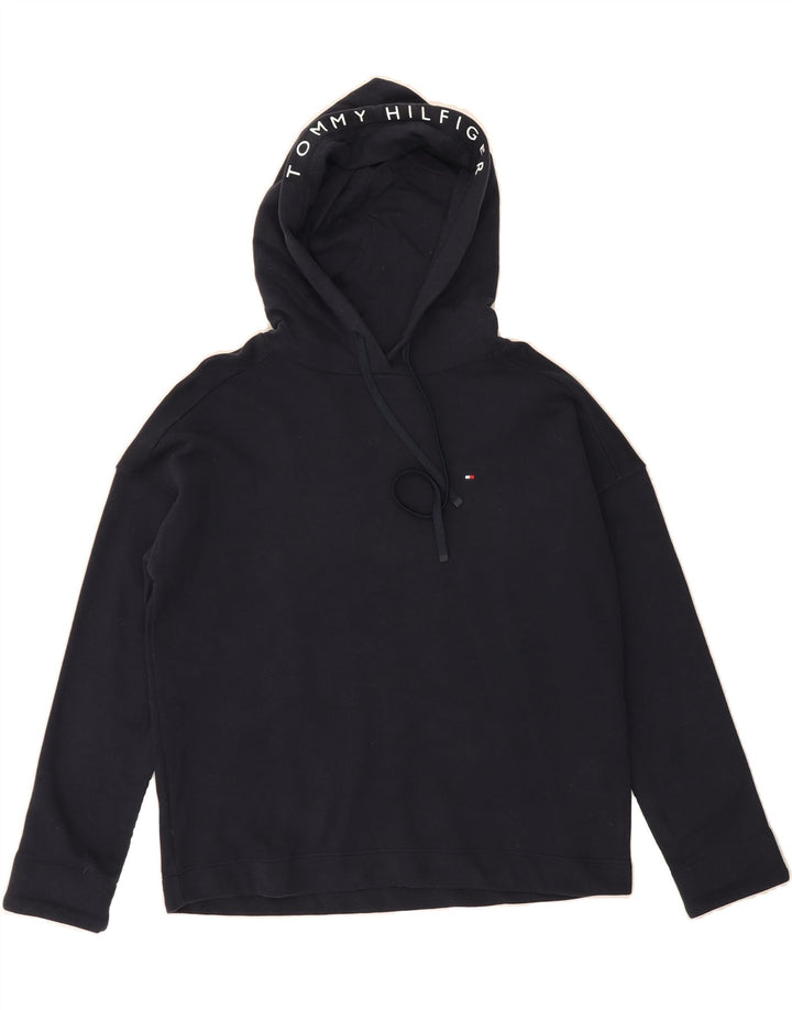 TOMMY HILFIGER Womens Oversized Hoodie Jumper UK 14 Medium Navy Blue Vintage Tommy Hilfiger and Second-Hand Tommy Hilfiger from Messina Hembry 