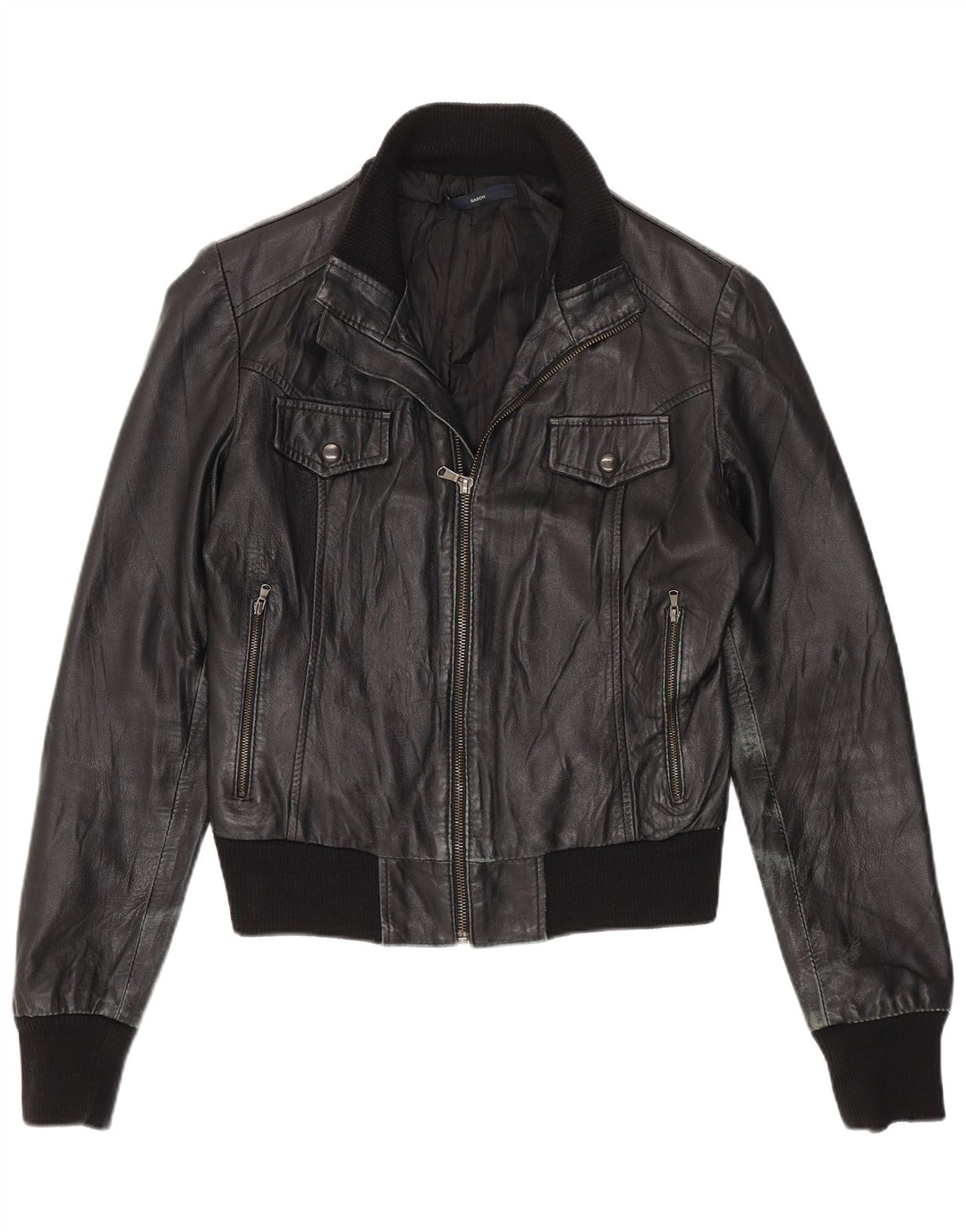 Giacca in pelle corta da donna Sasch UK 12 media nera