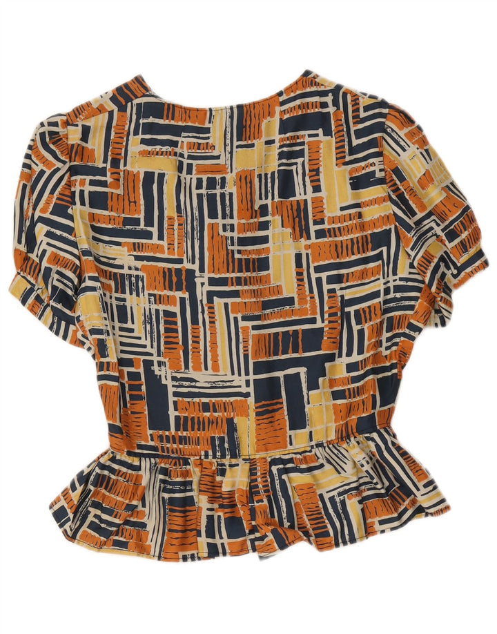 Camicetta camicia vintage da donna UK 12 media multicolore geometrica