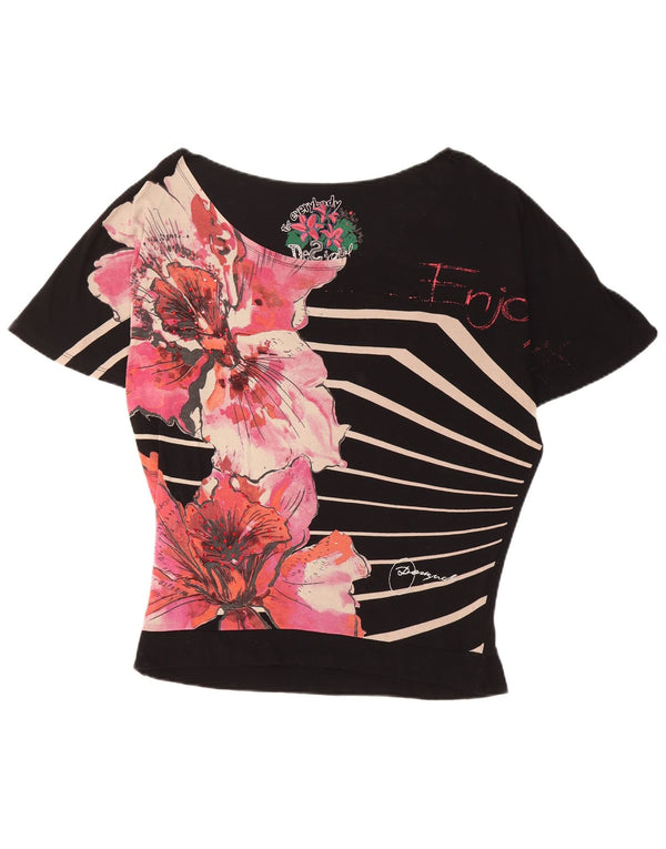 Desigual T-shirt grafica oversize da donna Top UK 10 Small Black Floral