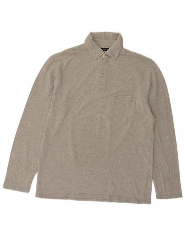 Polo a maniche lunghe da uomo Tommy Hilfiger piccola in cotone chiazzato grigio