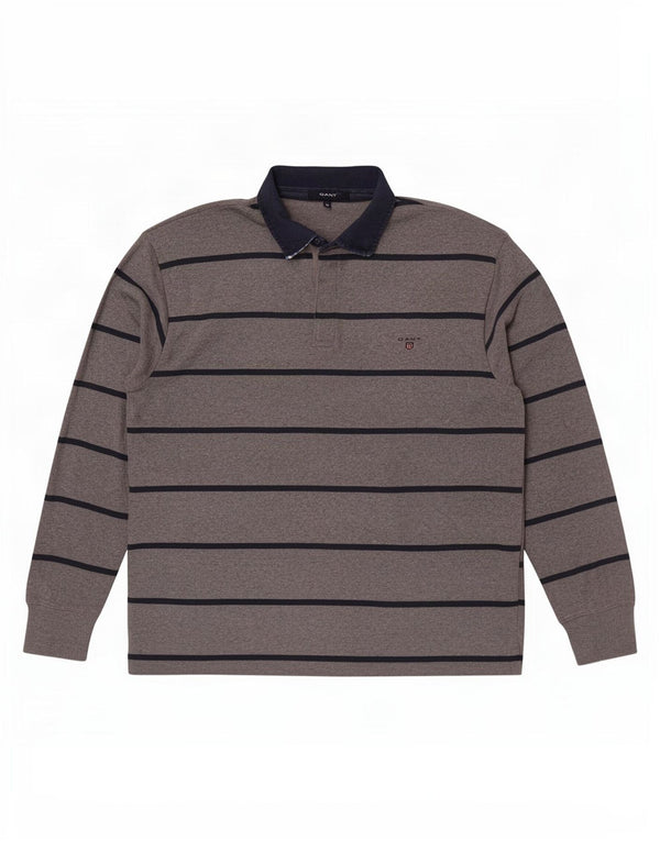 Polo da rugby da uomo a maniche lunghe Gant XL in cotone a righe grigie