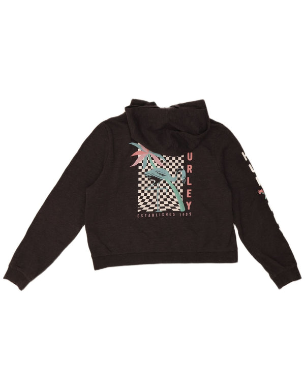 Felpa con cappuccio grafica corta da donna Hurley UK 18 XL in cotone grigio