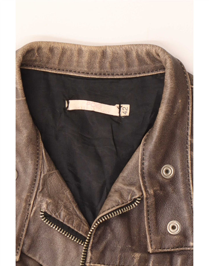 Giacca da corsa vintage in pelle corta da donna IT 42 Marrone medio