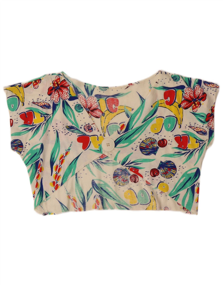 VINTAGE Womens Short Sleeve Crop Top UK 12 Medium Multicoloured Floral