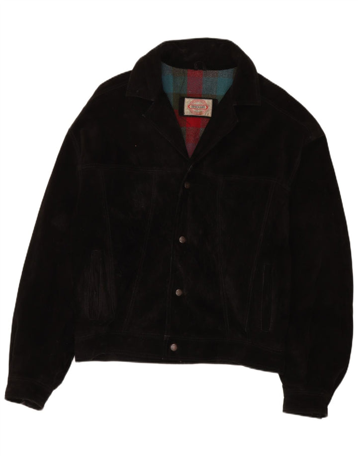 Giubbotto bomber vintage in pelle scamosciata da uomo IT 50 grande in pelle nera