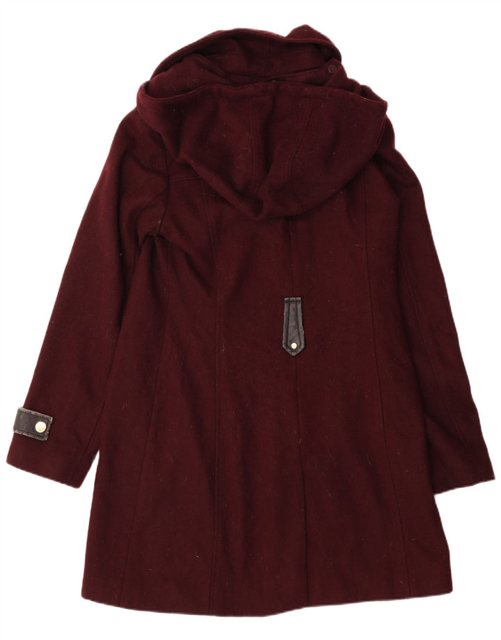 MICHAEL KORS Womens Hooded Overcoat UK 10 Small Burgundy Wool