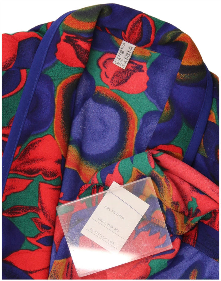 Giacca blazer vintage da donna a 4 bottoni UK 20 2XL poliestere floreale blu