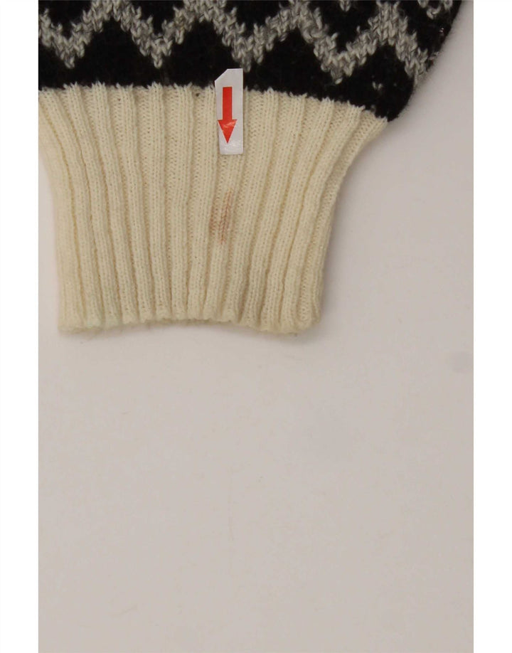 Maglione vintage da uomo con scollo a V bianco medio geometrico