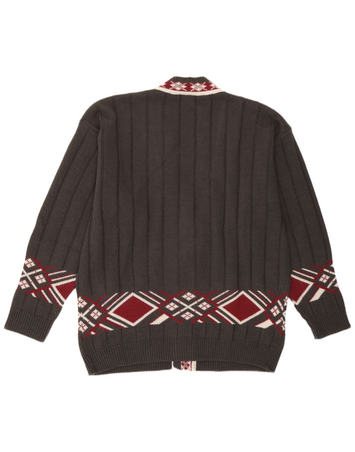 Maglione cardigan grafico da uomo vintage XL grigio