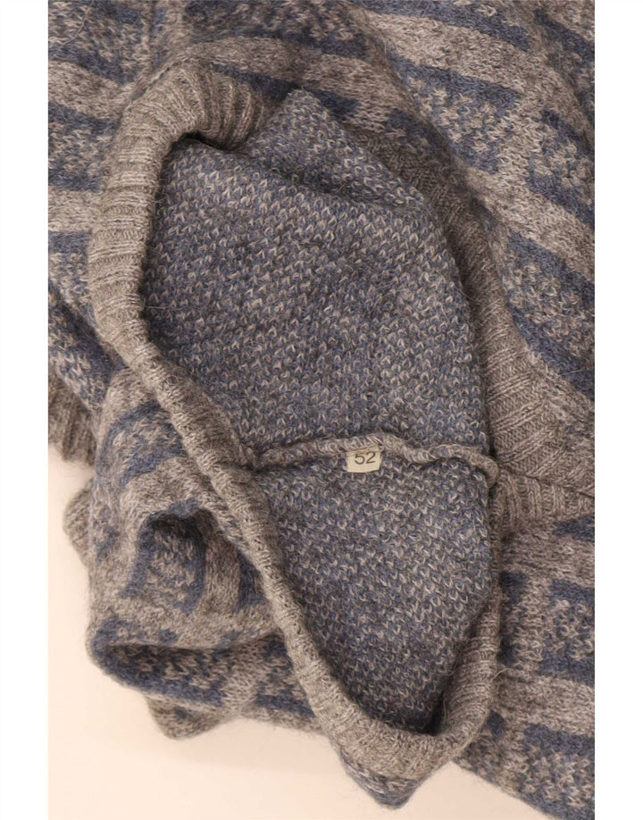 Maglione vintage da uomo con scollo a V IT 52 grande motivo a quadri grigi