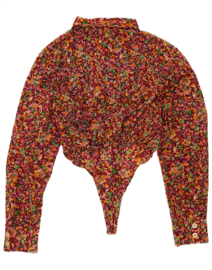 Body vintage da donna a maniche lunghe UK 12 floreale multicolore medio
