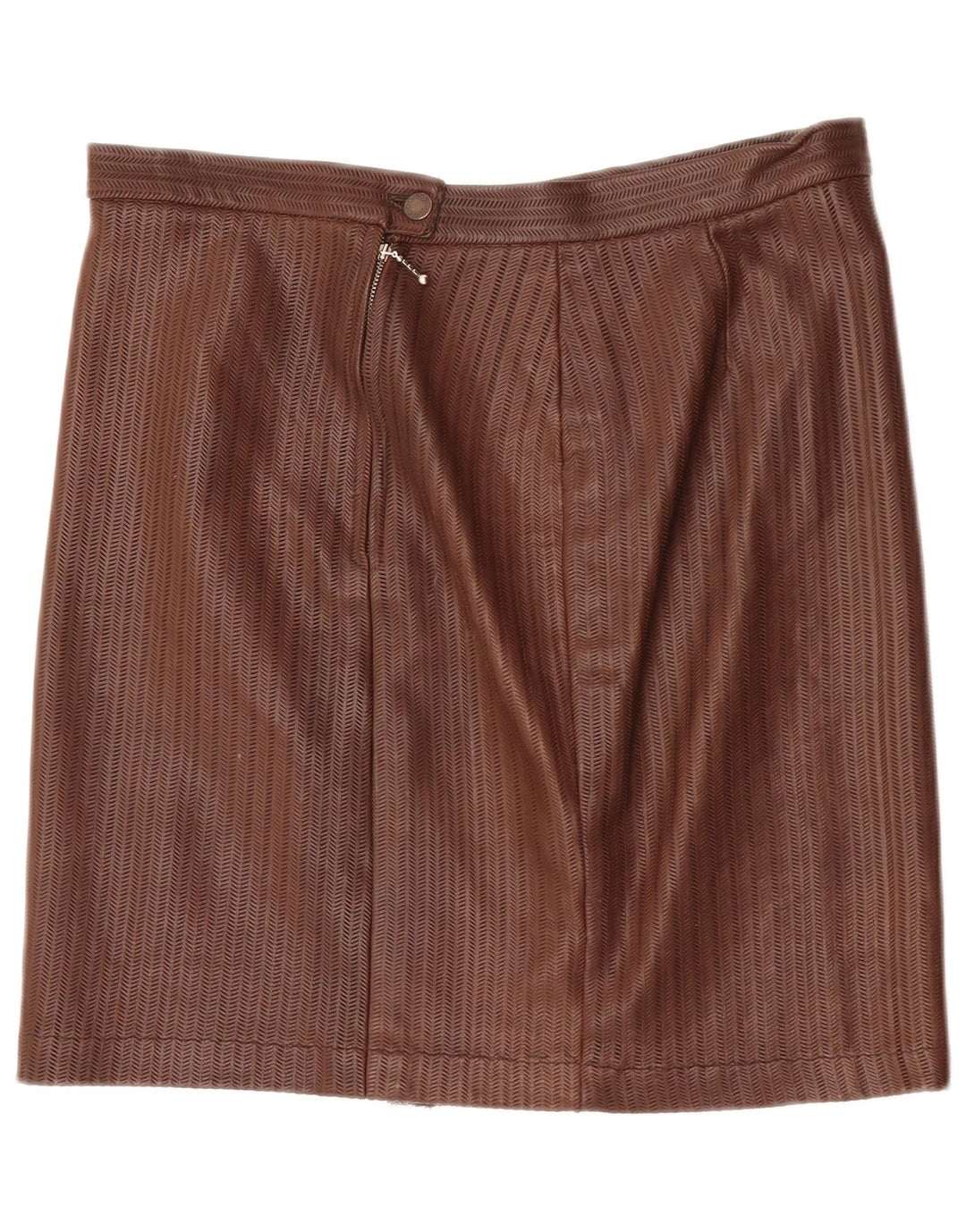 Gonna in pelle vintage da donna W34 grande a spina di pesce marrone