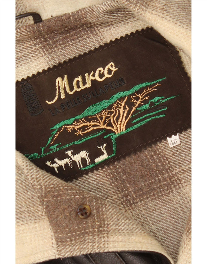 Gilet in pelle da uomo vintage IT 48 in pelle color block marrone medio