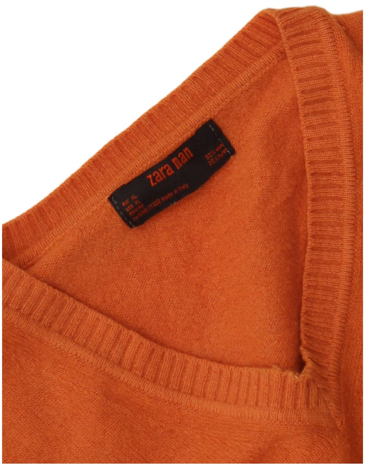 Maglione ZARA da uomo con scollo a V XL in lana arancione