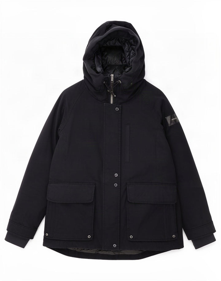 Giacca imbottita con cappuccio da donna Woolrich UK 10 piccola in cotone blu navy