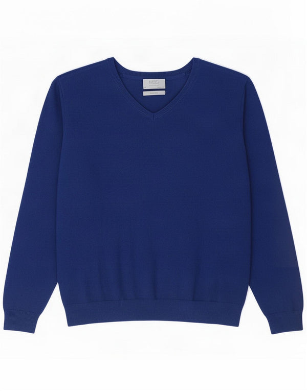 Maglione da uomo Marks & Spencer vestibilità regolare con scollo a V in cotone blu medio