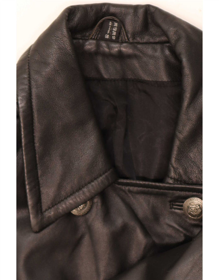 Cappotto in pelle vintage da donna UK 10 piccolo nero