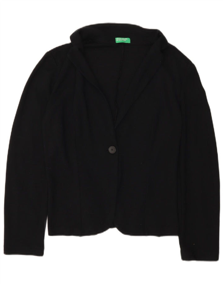 Giacca blazer da donna a 1 bottone BENETTON UK 16 grande viscosa nera