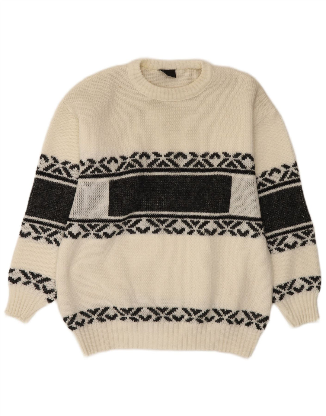 Maglione maglione girocollo vintage da uomo bianco medio Fair Isle