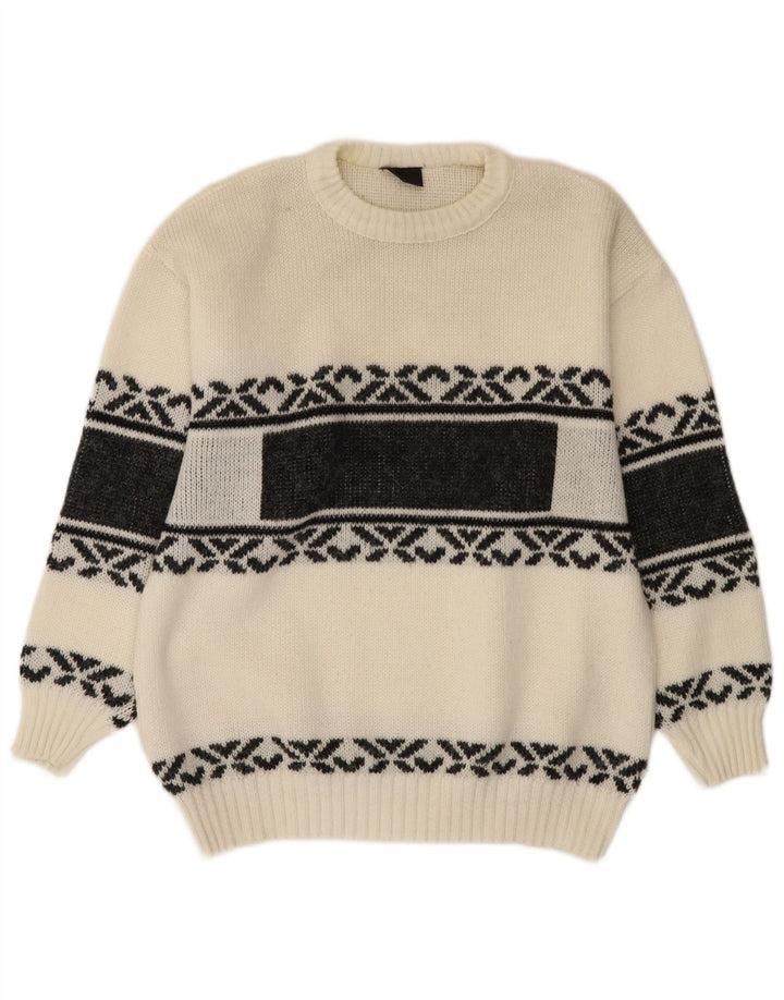 Maglione maglione girocollo vintage da uomo bianco medio Fair Isle