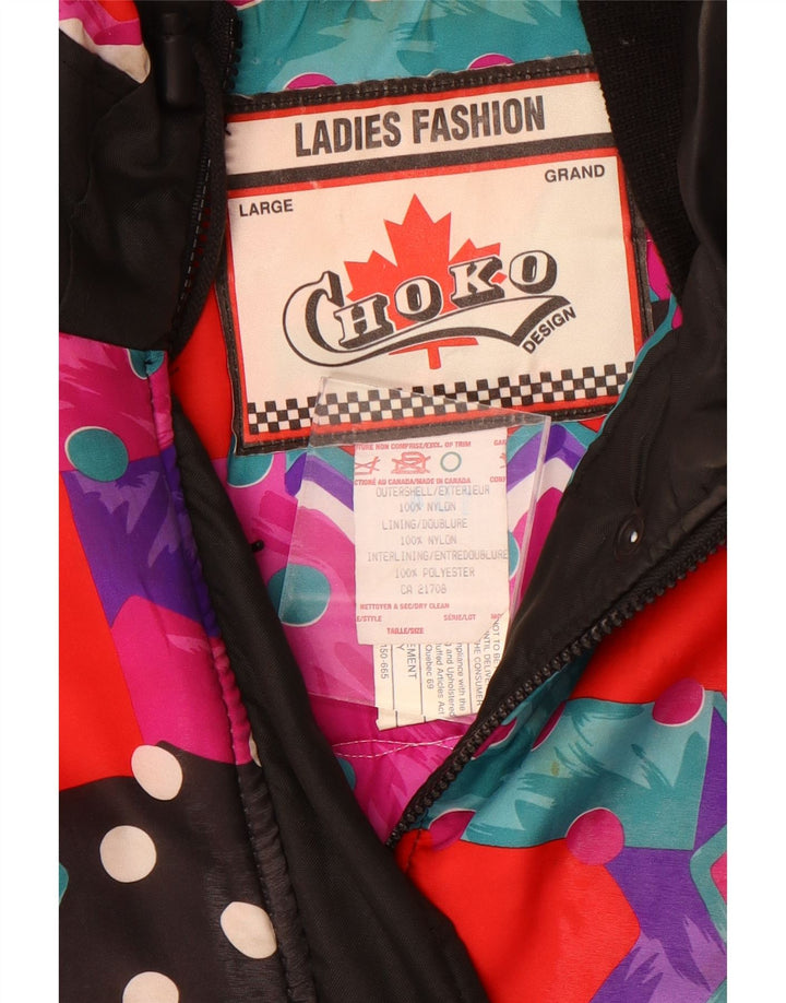 Giacca imbottita oversize da donna Choko UK 16 Large Black Geometric Retro