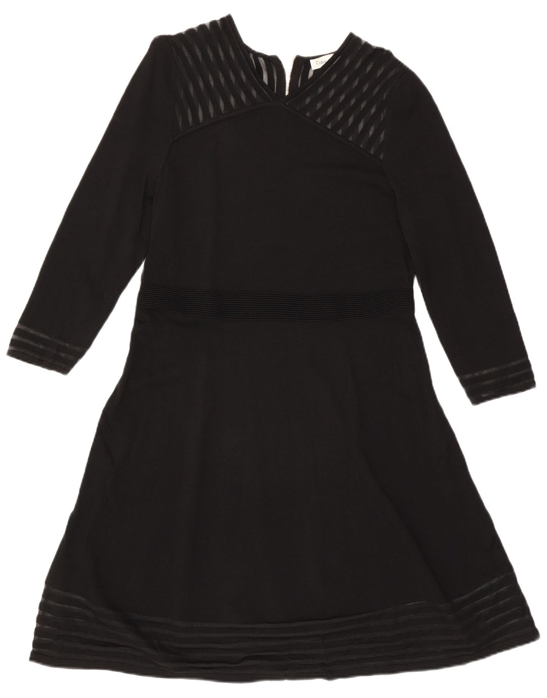 CALVIN KLEIN Abito da donna a maniche lunghe a trapezio UK 18 XL Rayon a righe nero