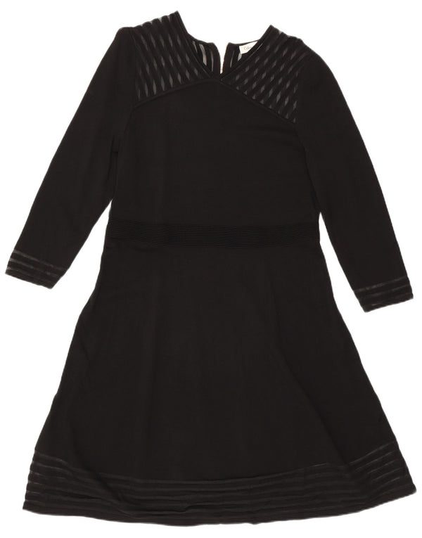 CALVIN KLEIN Abito da donna a maniche lunghe a trapezio UK 18 XL Rayon a righe nero