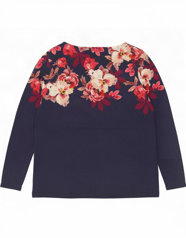 Joules Top da donna a maniche lunghe UK 16 Grande cotone floreale blu navy