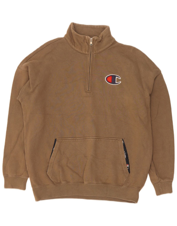 Felpa Champion da uomo con collo con zip, maglione grande, cotone beige