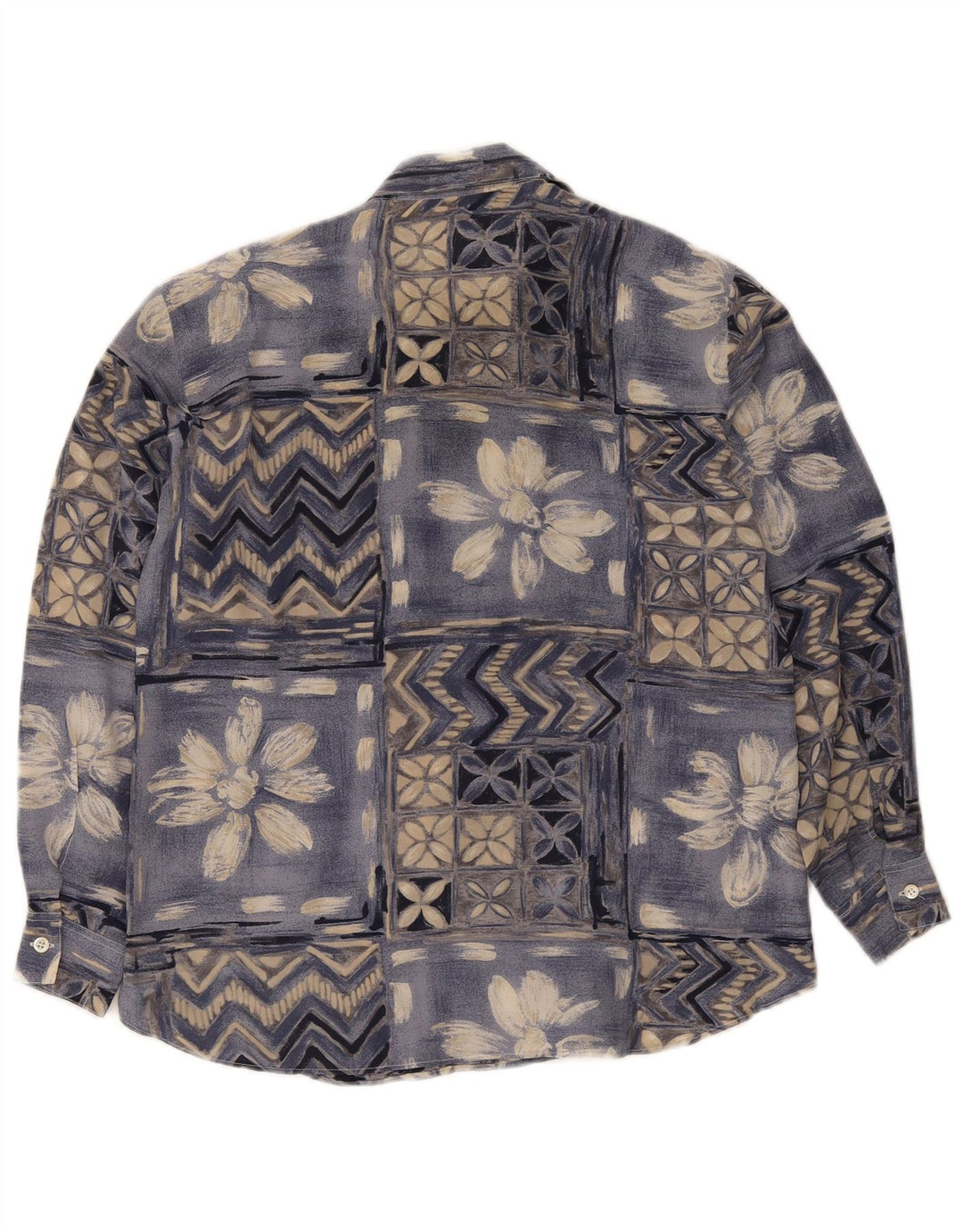 Camicetta Camicia Vintage da Donna IT 42 Seta Patchwork Blu Medio