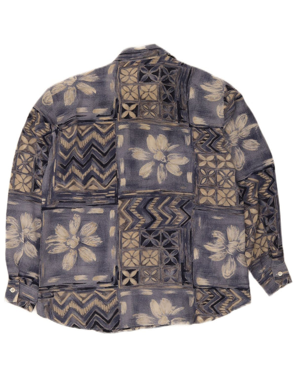 Camicetta Camicia Vintage da Donna IT 42 Seta Patchwork Blu Medio